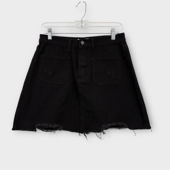 Anthropologie Sage the Label Distressed Denim Mini Skirt in Black Size M NWT - Picture 1 of 4